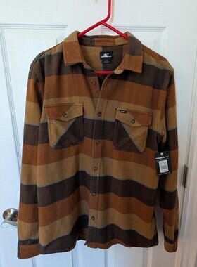 NWT O'Neill Brown, Tan & Dark Brown Striped Flannel Shirt